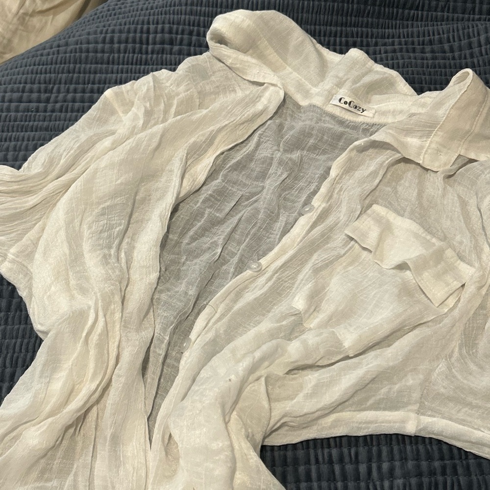 White Sheer Button-Up Blouse